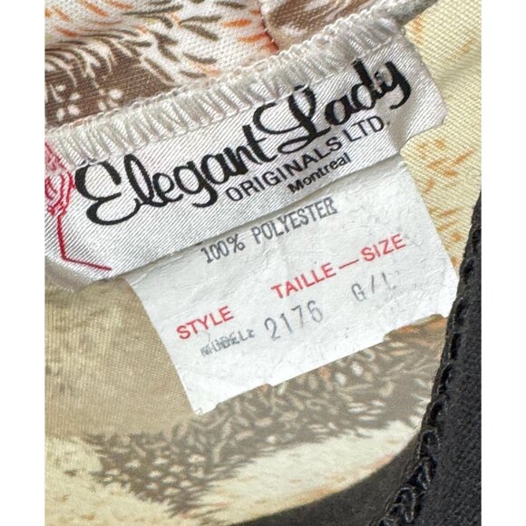 Vintage 80s robe, kaki green, tan, orange abstract floral print, cinched waist - Picture 9 of 10